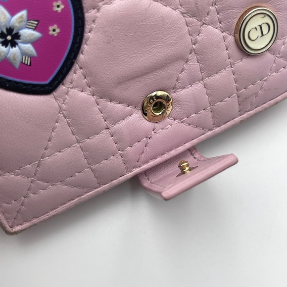 Christian Dior Pink Cannage Quilted lambskin leather lady patches wallet w/zip - Picture 12 of 15